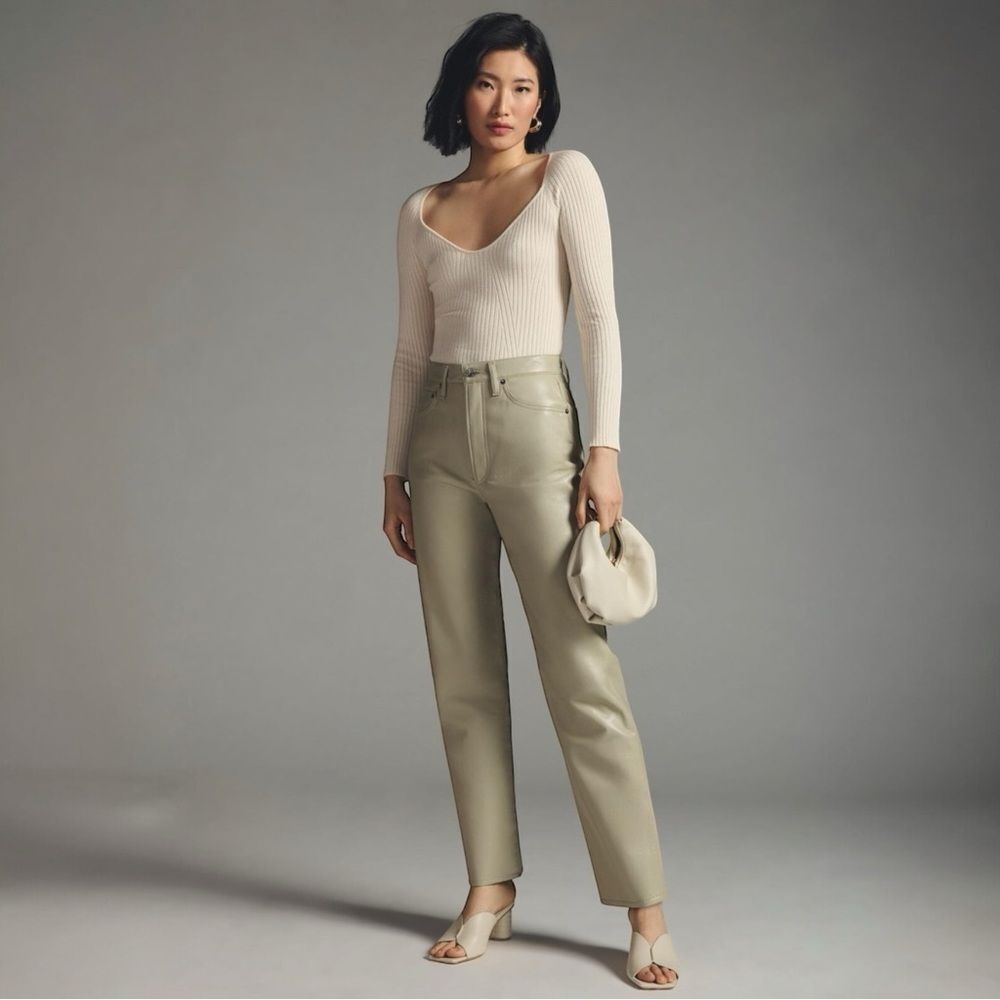 NWT AGOLDE Recycled Leather 90’s Pinch Waist Pants Color Toast Size 23